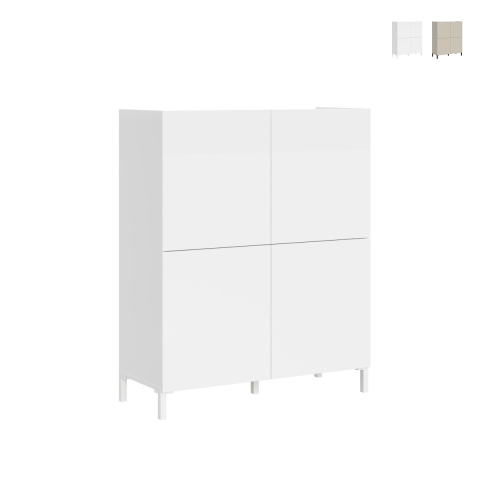 Credenza alta salvaspazio 4 ante design minimal moderno 90x35x110 Solaria Promozione