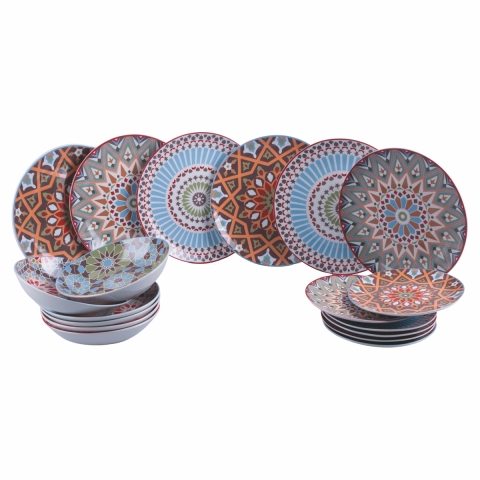 Set 18 pezzi da tavola porcellana piatti decorati stile esotico Casablanca Promozione