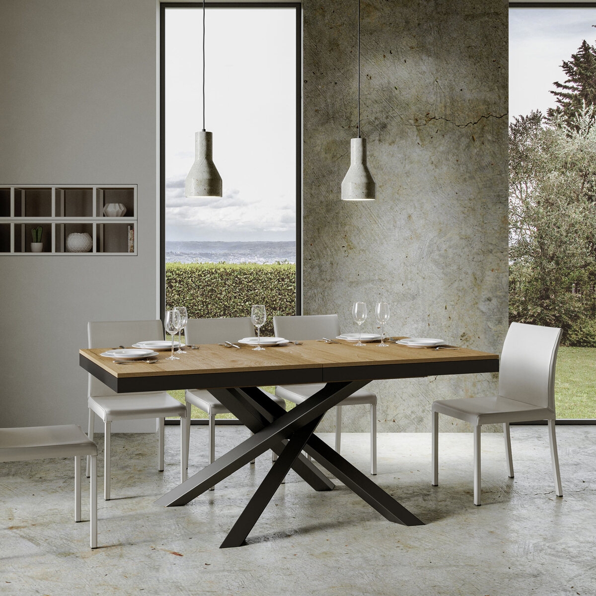 Tavolo allungabile design moderno industrial 90×160-420 Volantis Evolution Promozione