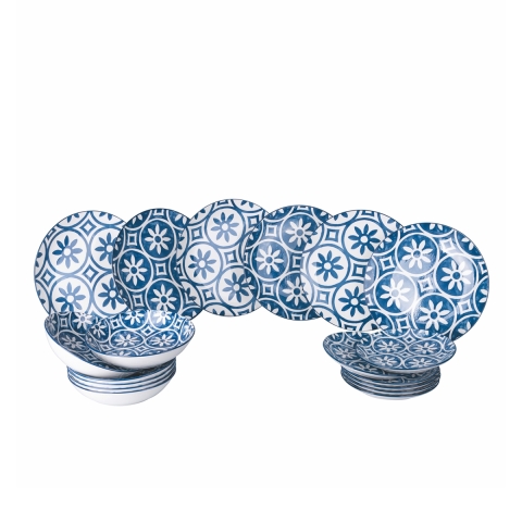 Set piatti tavola 18 pezzi design mediterraneo in porcellana Paxos Promozione
