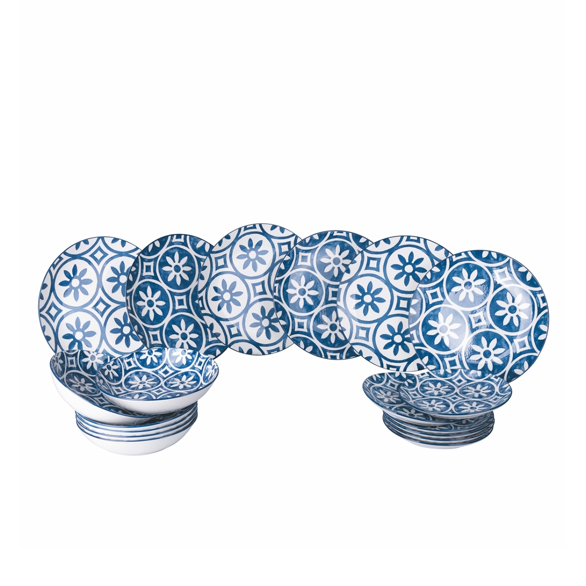 Set piatti tavola 18 pezzi design mediterraneo in porcellana Paxos Promozione