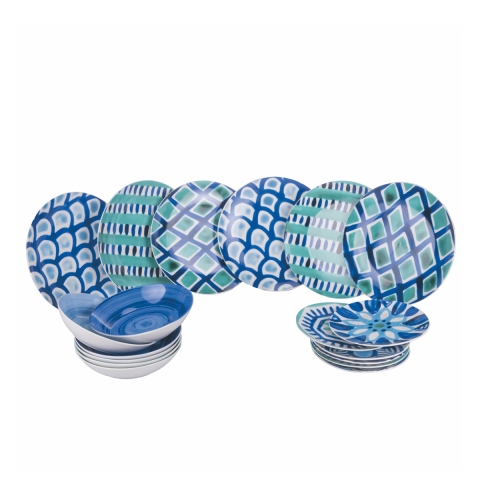 Set stoviglie 18 pezzi piatti da tavola stile mediterraneo Aquazul Promozione