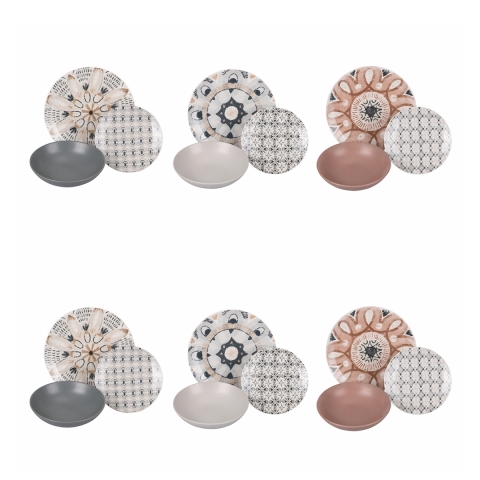 Servizio set piatti stoviglie 18 pezzi porcellana stile boho Bohémienne Promozione
