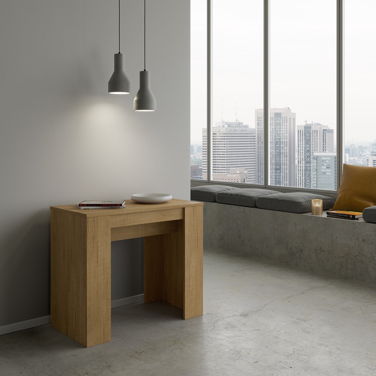Consolle allungabile salvaspazio in legno naturale 90x48-204 Basic Small Promozione Consolle allungabile salvaspazio in legno naturale 90x48-204 Basic Small Promozione