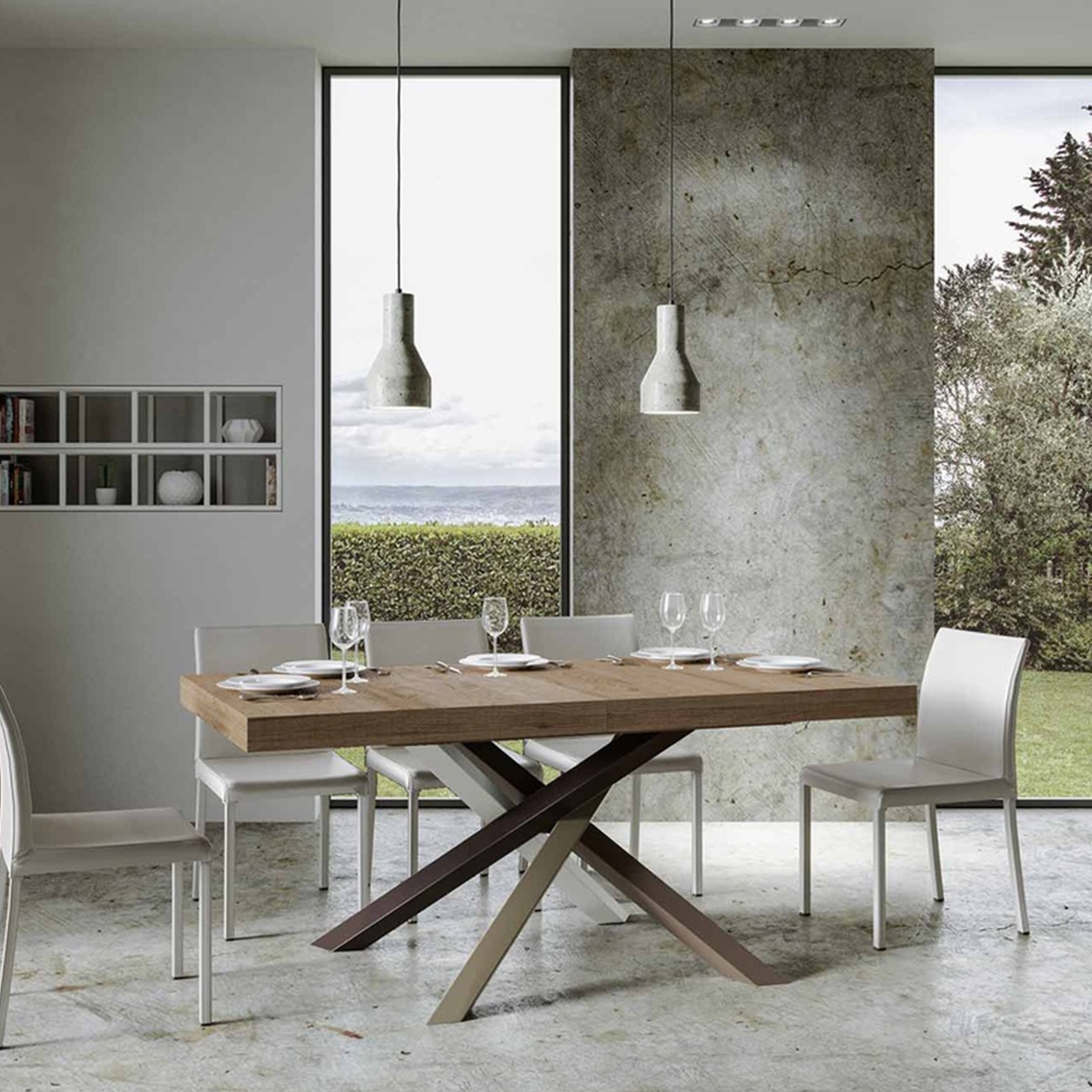 Tavolo allungabile moderno gambe incrocio legno 90x180-440 Volantis