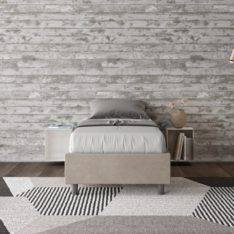 Letto singolo 90x190cm imbottito tessuto beige con rete Azelia Promozione