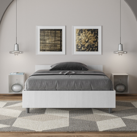 Letto una piazza e mezza 120x200 in legno bianco con rete Nuamo Promozione