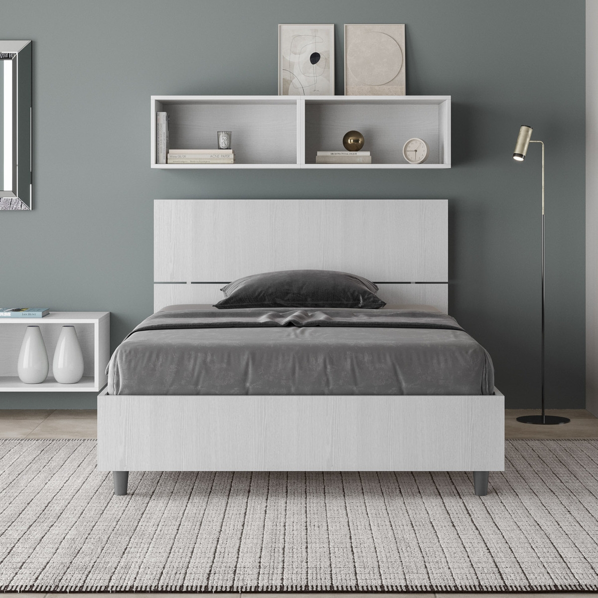Letto una piazza e mezza 120x200 con contenitore e testiera alta Demas Promozione