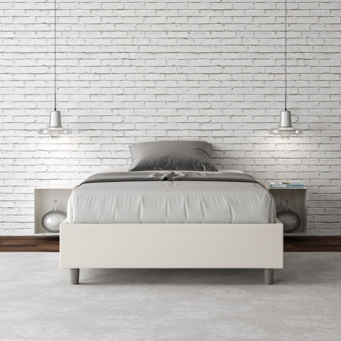 Letto matrimoniale francese contenitore 140x190 in similpelle bianco Azelia Promozione