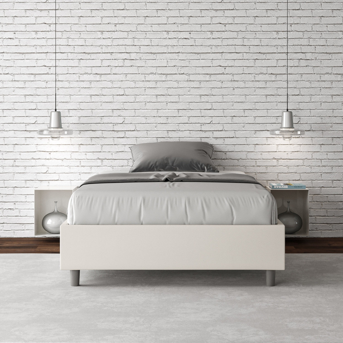 Letto matrimoniale francese contenitore 140x190 in similpelle bianco Azelia