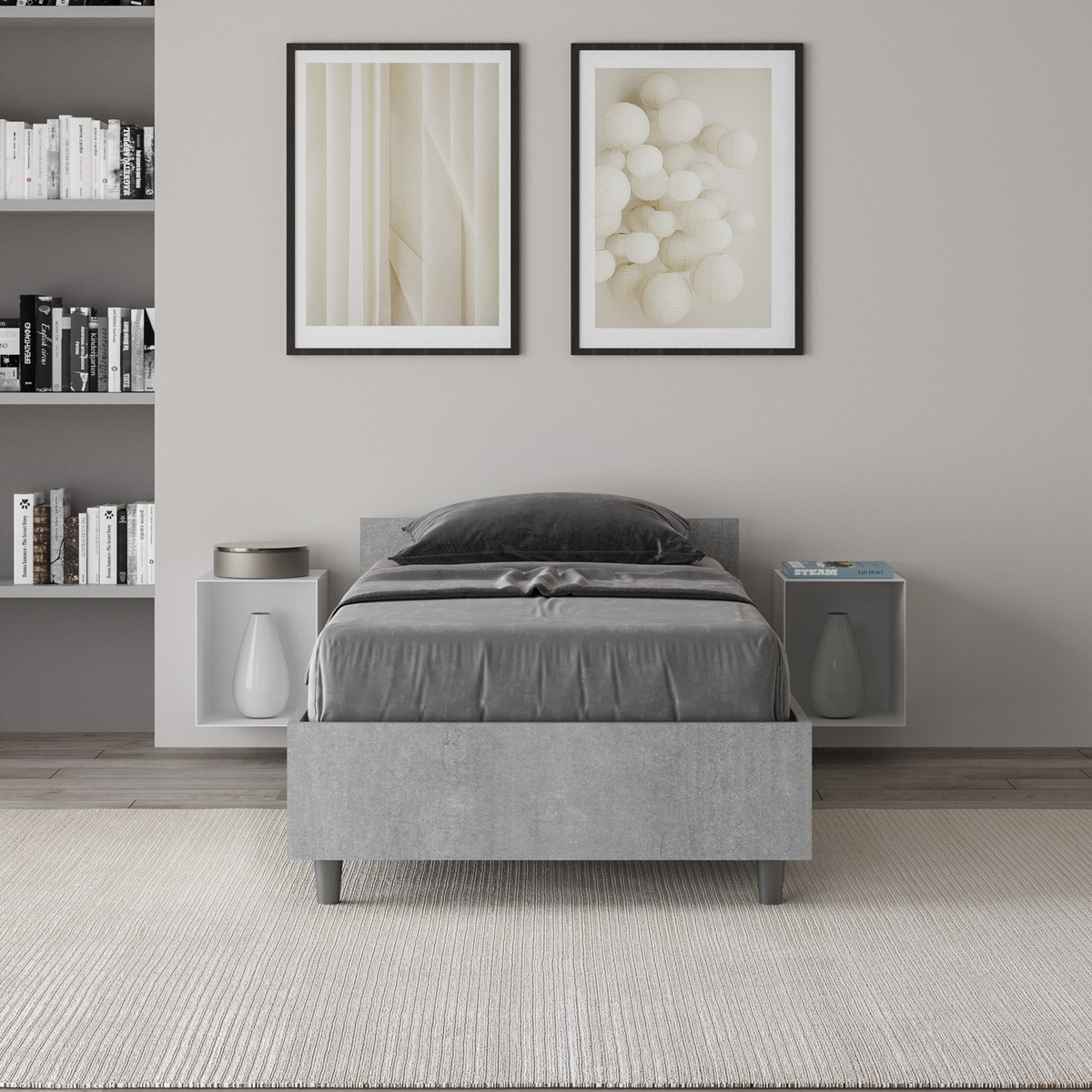 Letto singolo 80x190cm moderno senza rete grigio cemento Nuamo Promozione