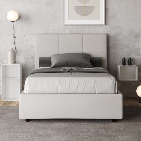 Letto francese 140x190 similpelle bianco con contenitore testiera Mika Promozione