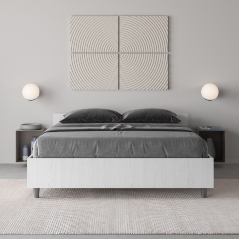 Letto matrimoniale francese contenitore 140x190 in legno bianco Nuamo Promozione