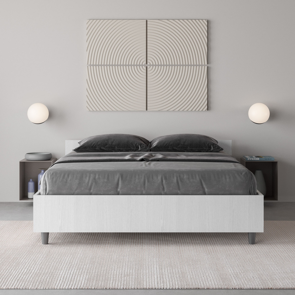 Letto matrimoniale francese contenitore 140x190 in legno bianco Nuamo Promozione Letto matrimoniale francese contenitore 140x190 in legno bianco Nuamo Promozione