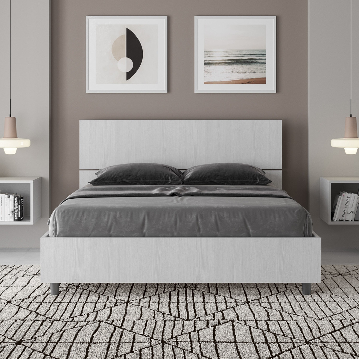 Letto matrimoniale francese 140x190 testiera dritta legno bianco Demas Promozione Letto matrimoniale francese 140x190 testiera dritta legno bianco Demas Promozione