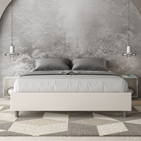 Letto matrimoniale imbottito in similpelle bianco 160x190 Azelia Promozione