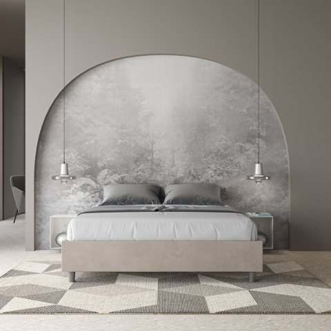 Letto matrimoniale contenitore 160x190 imbottito tessuto beige Azelia Promozione