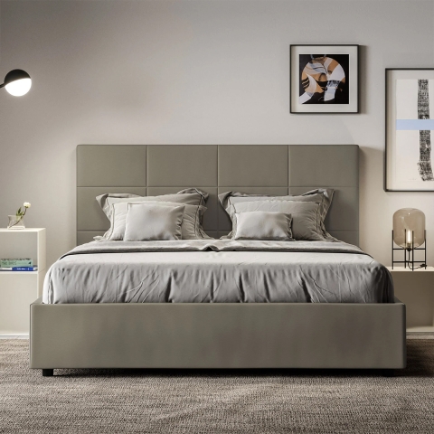 Letto matrimoniale con contenitore 160x190 in similpelle beige Mika Promozione