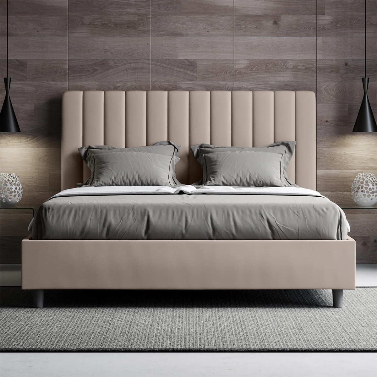 Letto matrimoniale con contenitore giroletto imbottito 160x210 Agueda Promozione