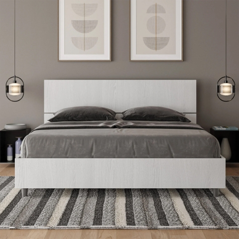 Letto matrimoniale 160x190 design moderno bianco con rete testiera Demas Promozione