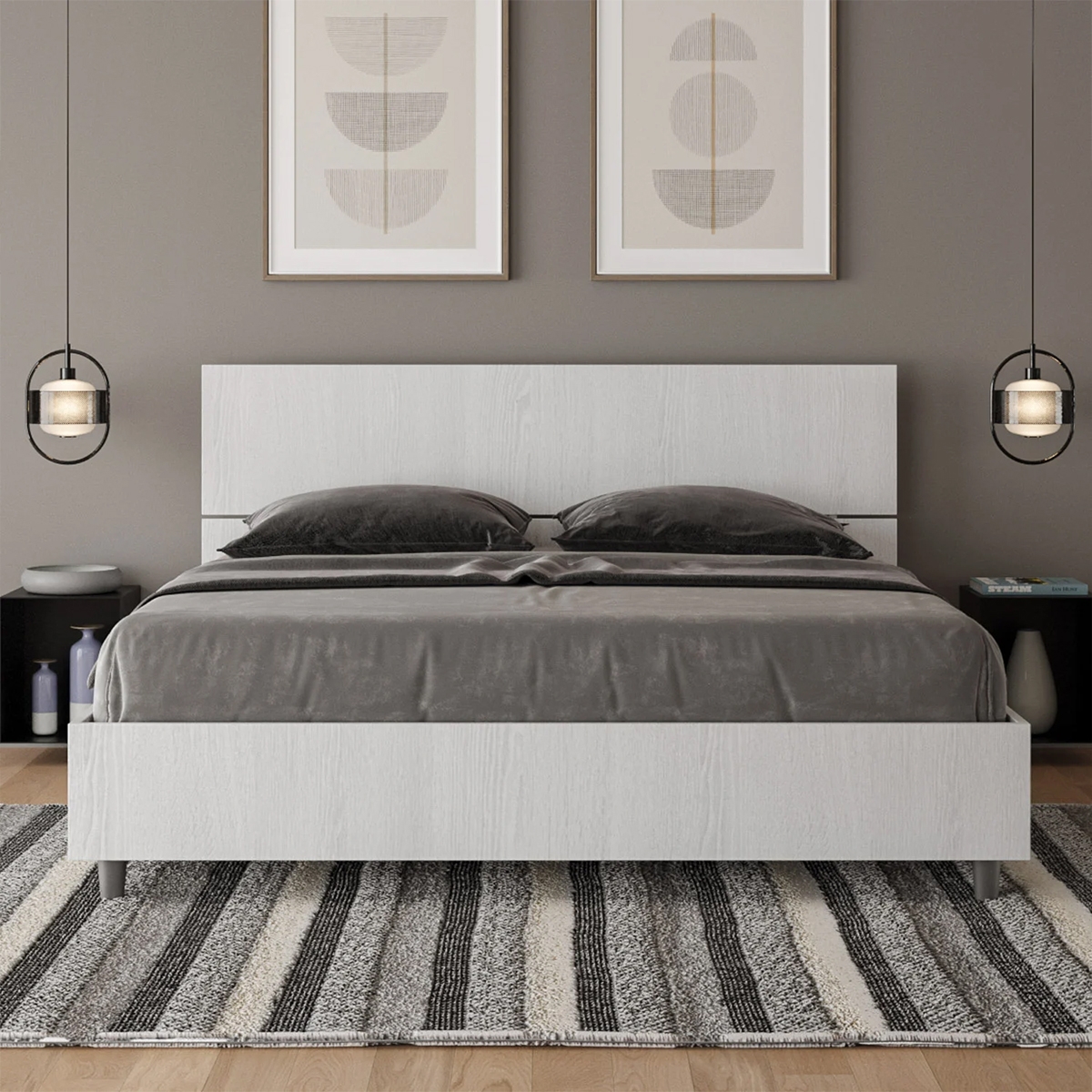 Letto matrimoniale 160x190 design moderno bianco con rete testiera Demas