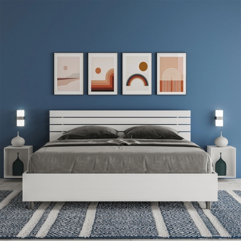 Letto matrimoniale moderno 160x190 bianco con rete testiera dritta Ankel Promozione