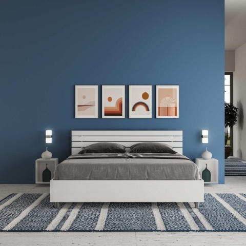 Letto matrimoniale 160x190cm in legno bianco con rete e testiera Ankel Promozione