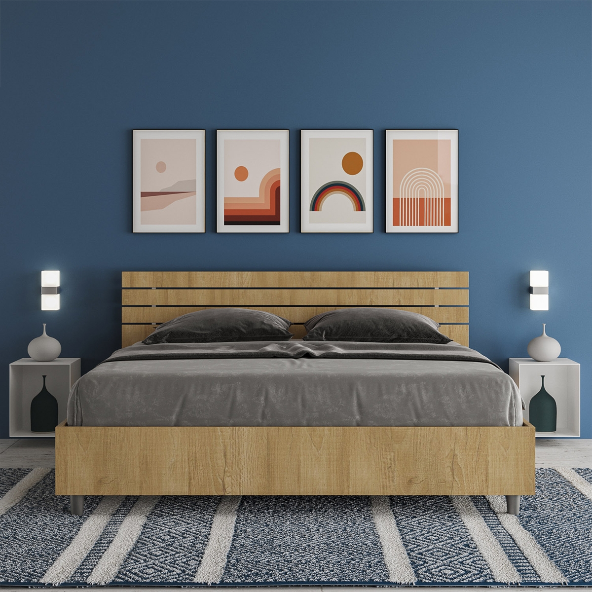Letto matrimoniale 160x190 in legno senza rete testiera inclinata Ankel Promozione Letto matrimoniale 160x190 in legno senza rete testiera inclinata Ankel Promozione