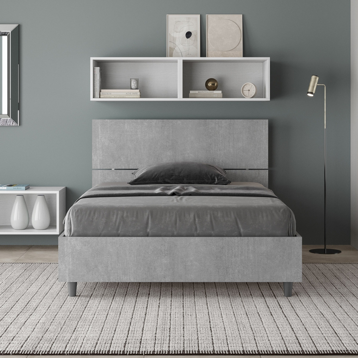 Letto una piazza e mezza 120x200cm contenitore testiera inclinata Demas Promozione Letto una piazza e mezza 120x200cm contenitore testiera inclinata Demas Promozione