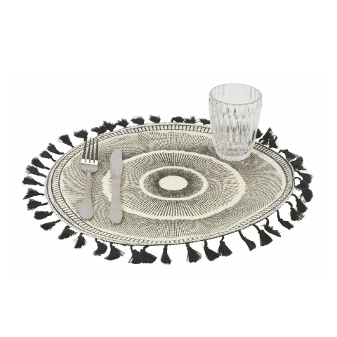 Set 6 tovagliette da tavola decorative design geometrico 38cm Black frange Promozione