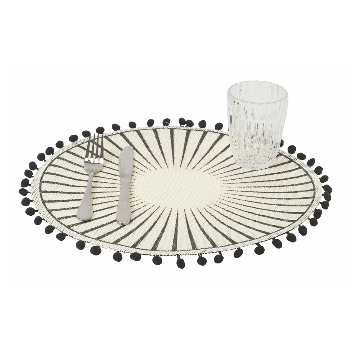 Set 6 tovagliette tonde da tavola con ponpon design geometrico 38cm Black Promozione