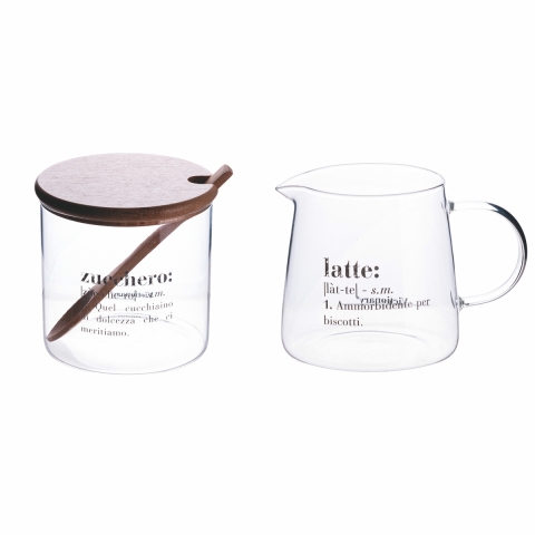 Set lattiera zuccheriera in vetro cucchiaio coperchio 320 ml Victionary Promozione