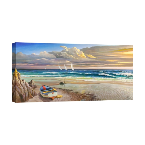 Quadro stampa su tela canvas Tramonto sulla battigia Adriano Galasso Promozione