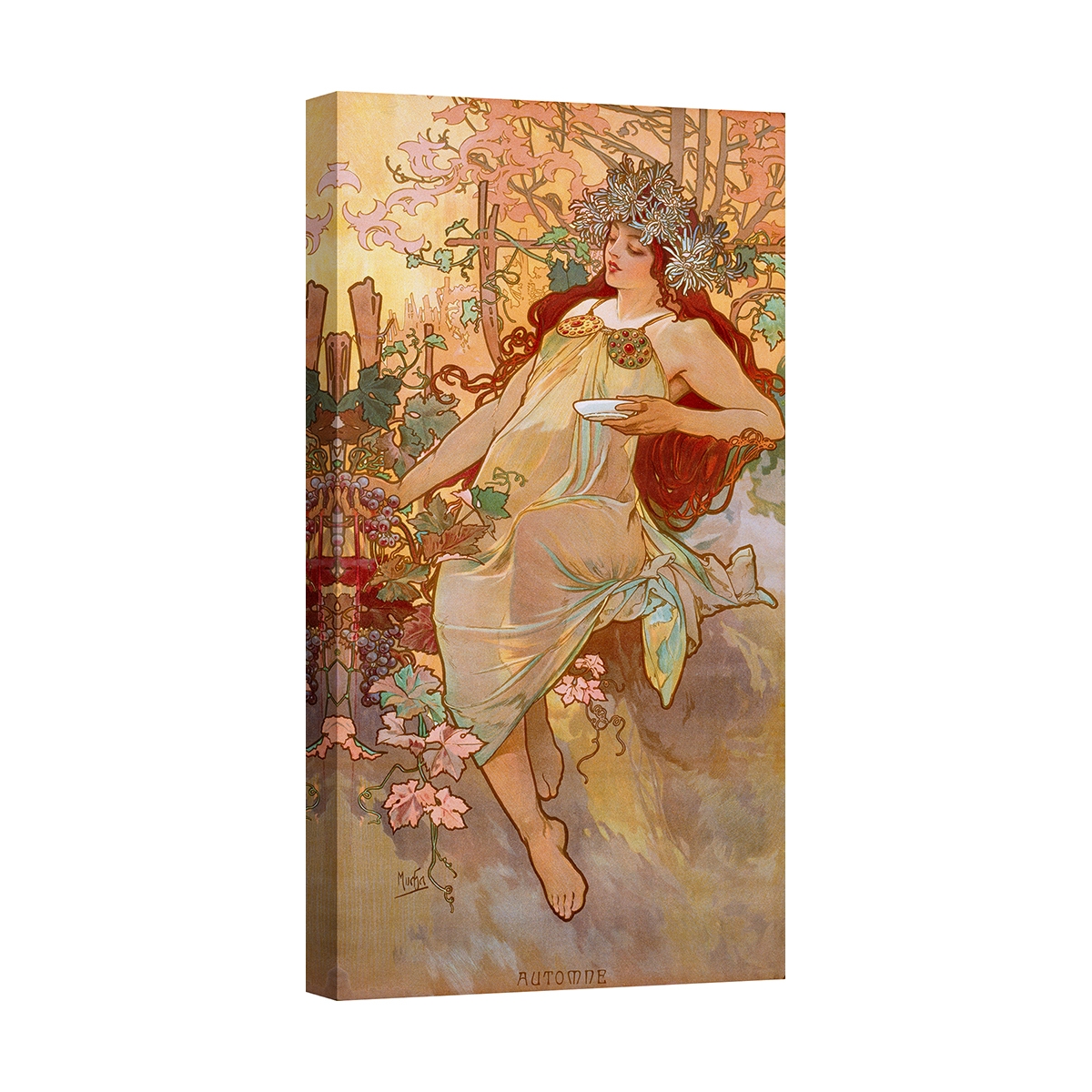 Stampa su tela quadro donna Art Nouveau Autunno Alphonse Mucha Promozione