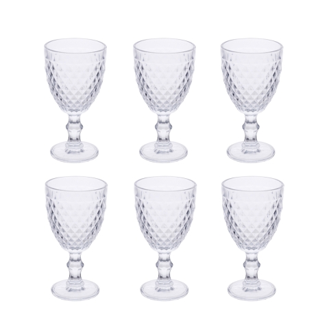 Set 6 calici trasparenti in vetro lavorato design classico Madame Promozione