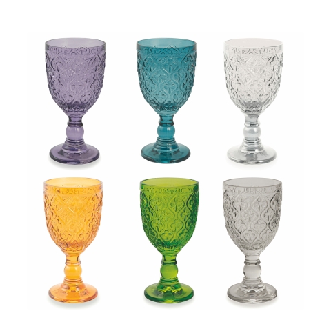 Set 6 calici in vetro lavorato colorato design esotico Marrakech Promozione