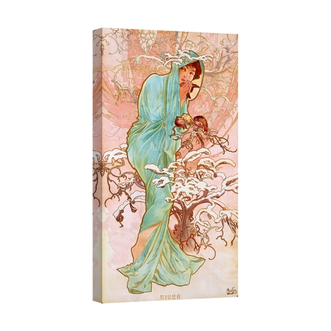 Quadro stampa su tela donna stile liberty Inverno Alphonse Mucha Promozione