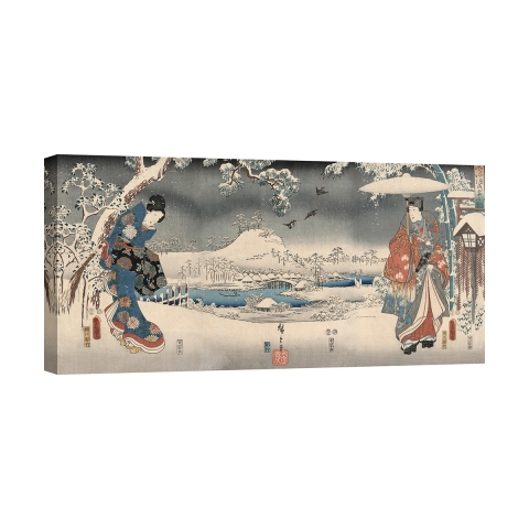 Stampa su tela Paesaggio innevato con una donna e un uomo Ando Hiroshige Promozione