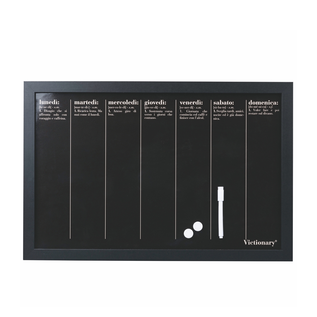 Lavagna magnetica nera orizzontale settimanale 40x60cm Week Victionary