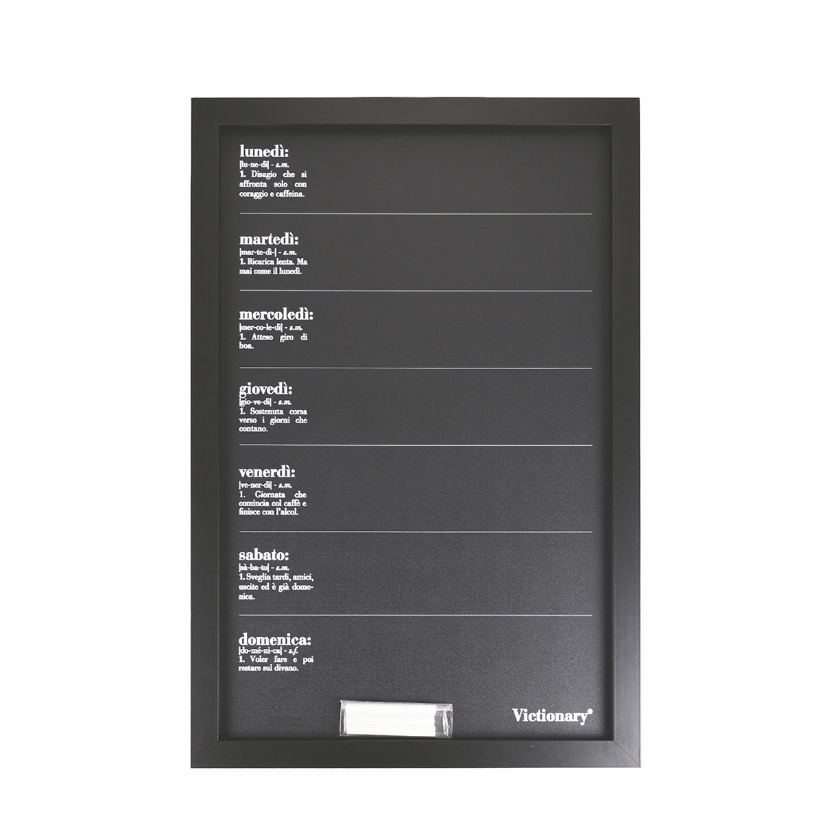 Lavagna settimanale verticale nera 40x60cm con gessetti Victionary Week