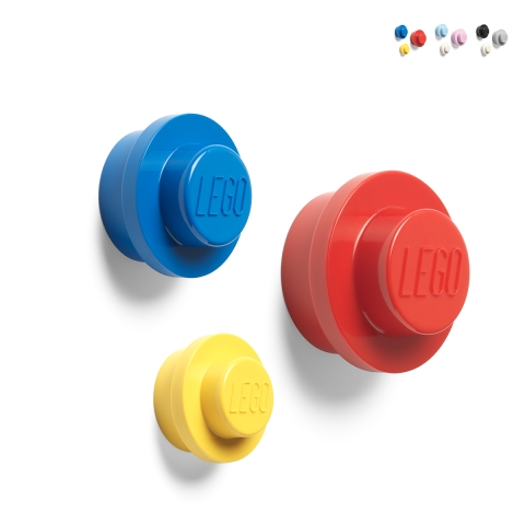 Set 3 ganci appendiabiti tondi colorati da parete L-M-S LEGO Wall Hanger Promozione