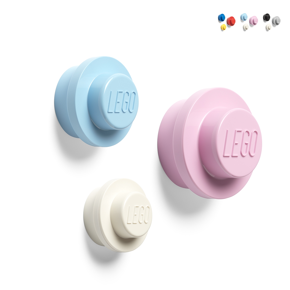 Set 3 ganci appendiabiti tondi colorati da parete L-M-S LEGO Wall Hanger Catalogo