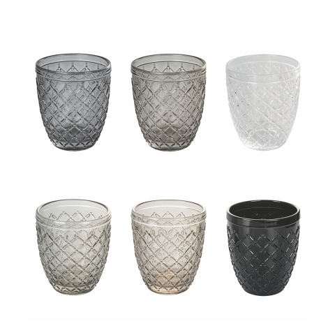 Set 6 bicchieri acqua in vetro colorato trasparente grigio Castle Stone Promozione