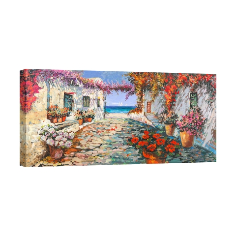 Quadro su tela villaggio costiero Piazzetta mediterranea Luigi Florio Promozione