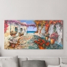 Quadro su tela villaggio costiero Piazzetta mediterranea Luigi Florio Saldi