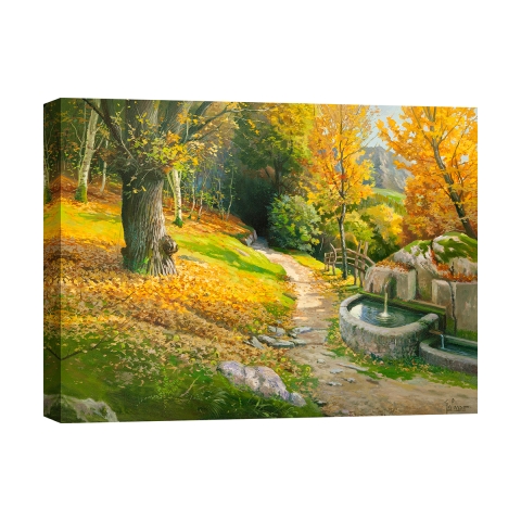 Stampa su tela quadro paesaggio Ristoro sul sentiero Adriano Galasso Promozione