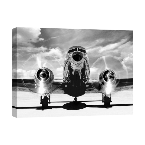 Quadro stampa su tela bianco nero aereo vintage Airplane taking off Promozione