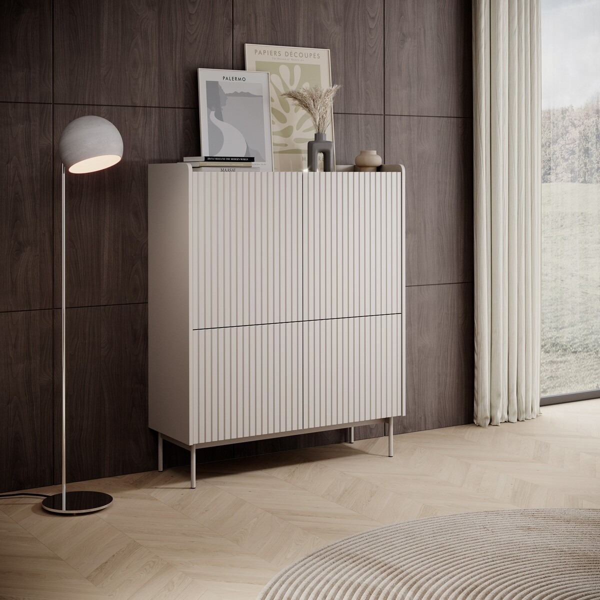 Mobile alto 4 ante scanalate credenza madia soggiorno beige Bitter Promozione Mobile alto 4 ante scanalate credenza madia soggiorno beige Bitter Promozione