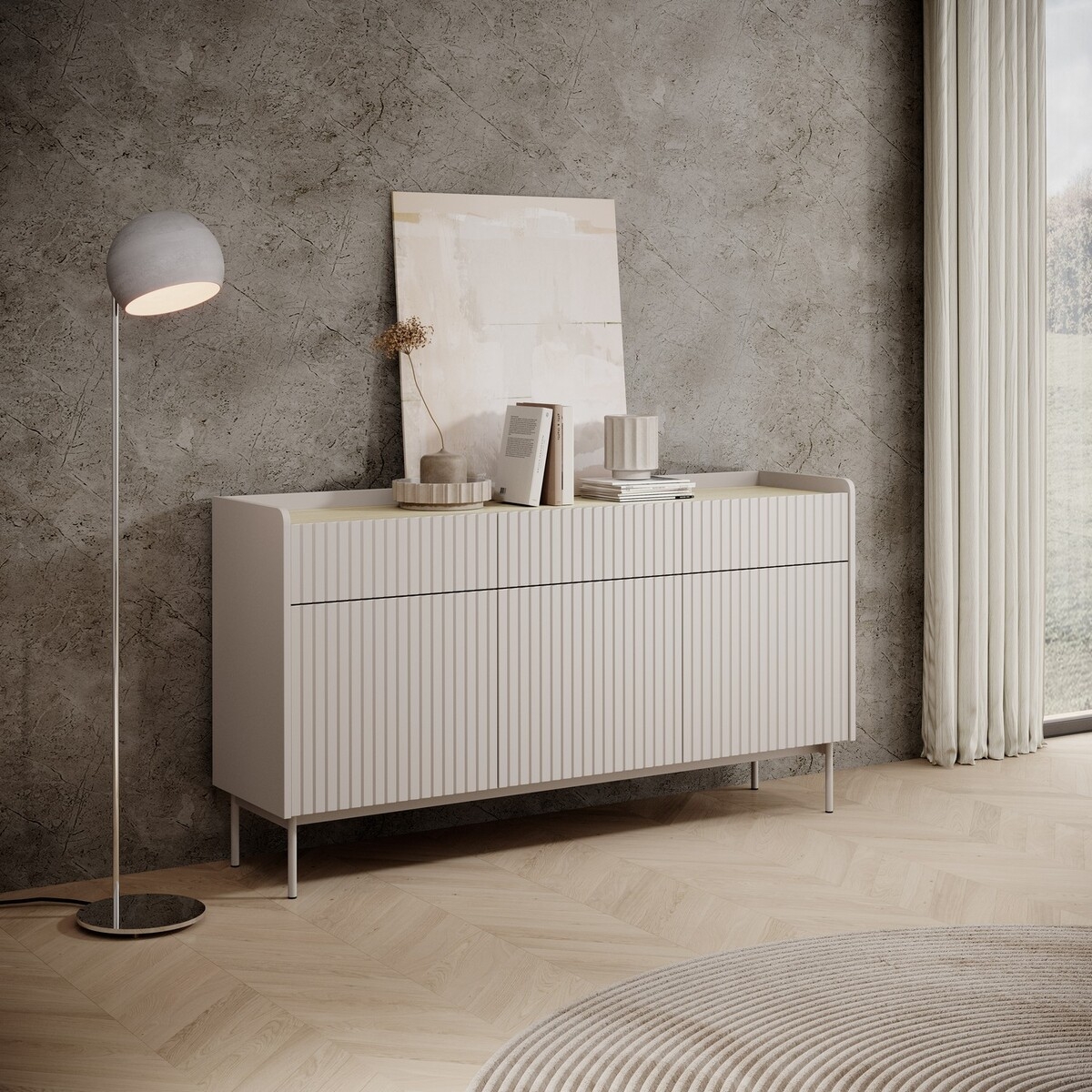 Madia credenza soggiorno design moderno beige 3 cassetti 3 ante Bitter