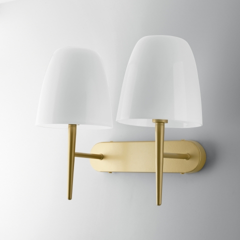 Applique doppia luce da interno metallo dorato in vetro bianco Ares AP2 Promozione